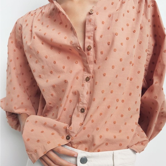 Zara Swiss Dot Blouse with Voluminous Sleeves - Picture 4 of 10